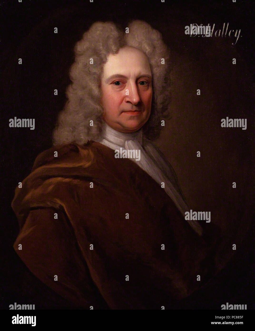 Da Richard Phillips, olio su tela, finto ovale, 1721 o prima di 177 Edmond Halley 072 Foto Stock