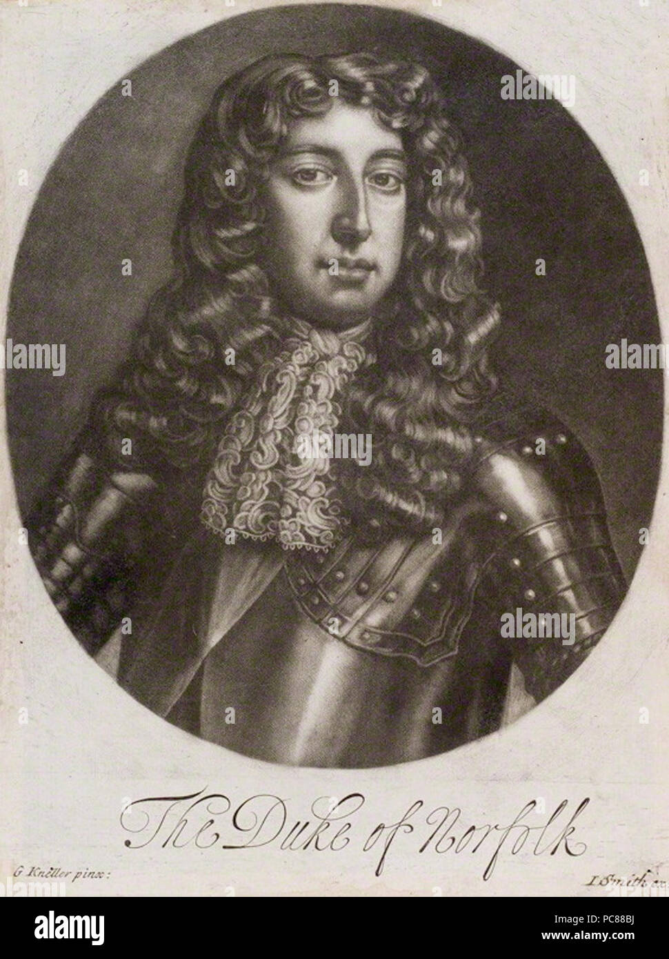 Pubblicato da John Smith, dopo Sir Godfrey Kneller, Bt, mezzatinta, circa 1683-1729 19 7thDukeOfNorfolk Foto Stock