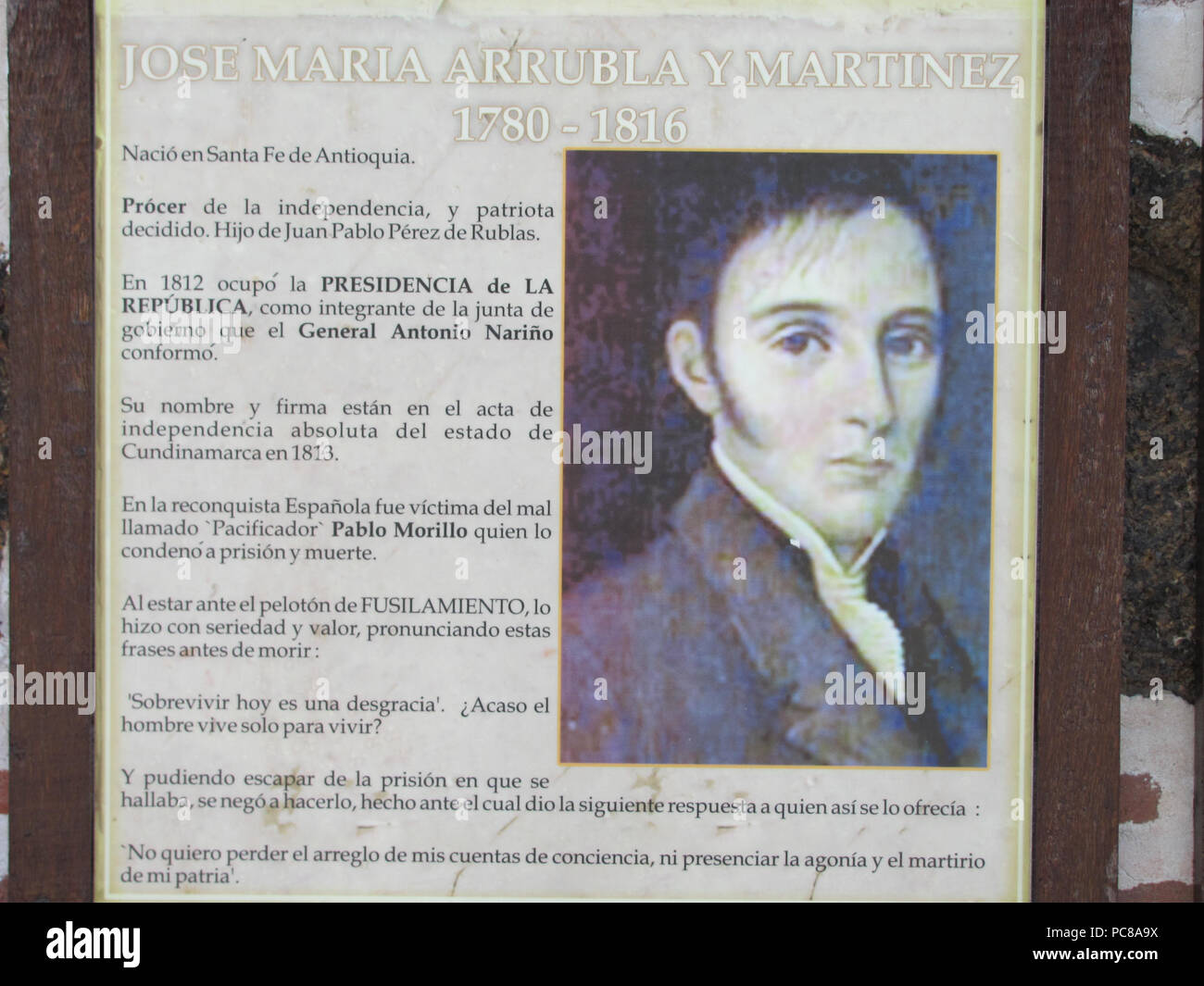 Prócer y Presidente de la República 1812 324 Jose Maria Arrubla Martinez Foto Stock