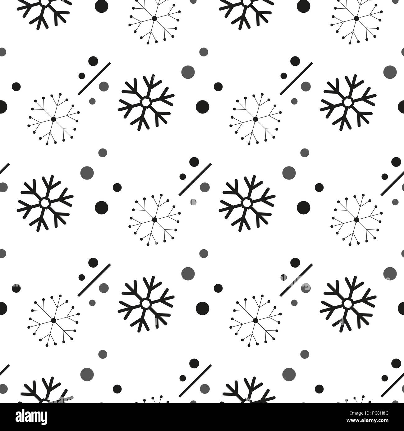 Il simbolo del fiocco di neve semplice modello senza giunture. Neve nero su sfondo bianco. Carta da parati astratto, decorazione di incarto. Simbolo inverno, Buon Natale vacanza, Ha Illustrazione Vettoriale