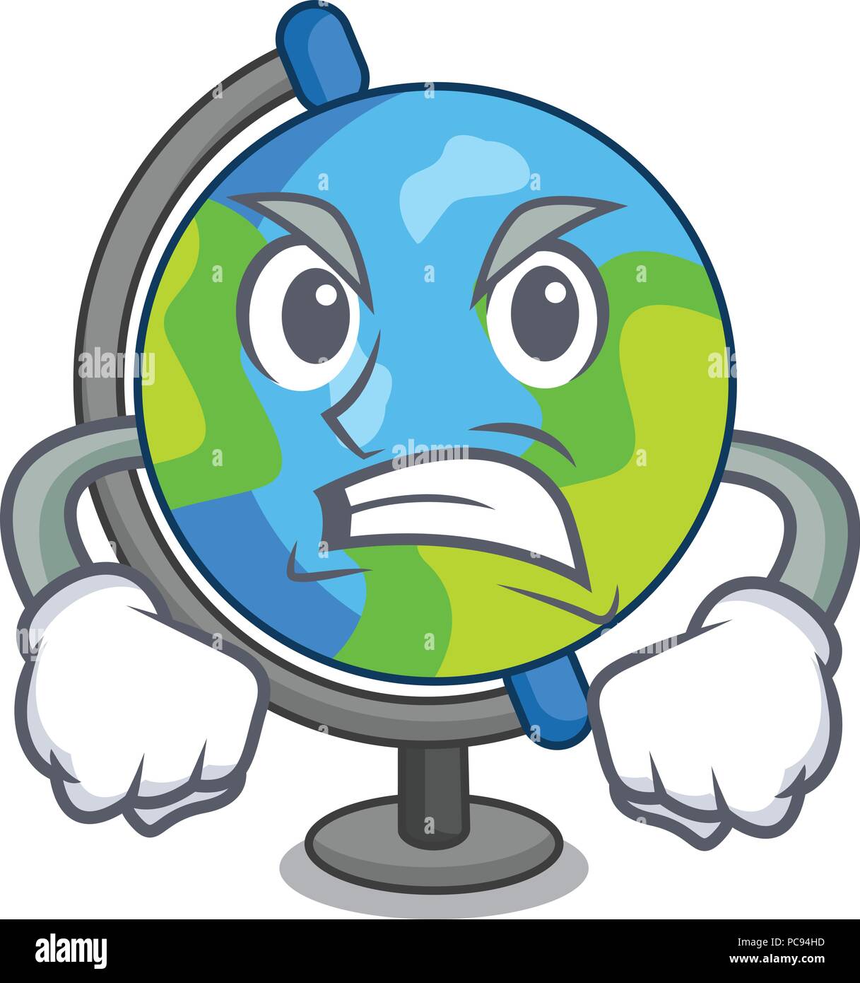 Arrabbiato mascotte del globo in stile cartone animato Illustrazione Vettoriale