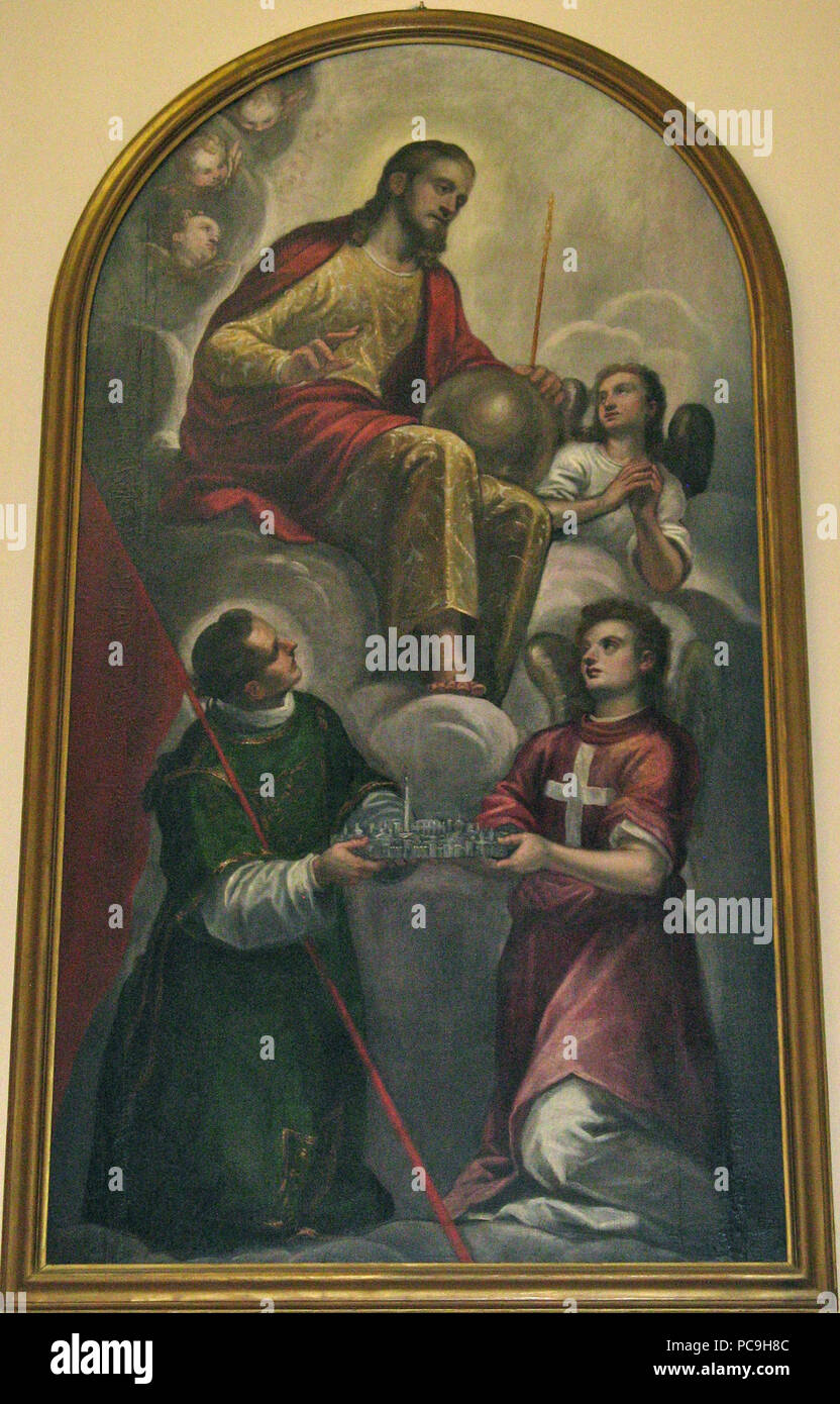 36 Maganza, "San Vincenzo e onu angelo presentano un Cristo il modello della città di Vicenza", 1593 Foto Stock