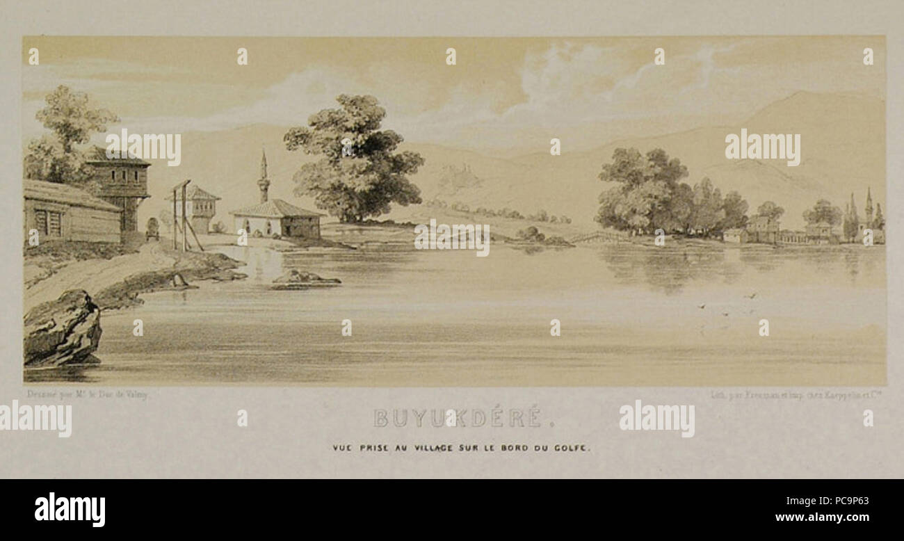 106 Buyukdéré Vue prise au village sur le bord du Golfe - Laborde Léon Emmanuel Simon Joseph - 1838 Foto Stock