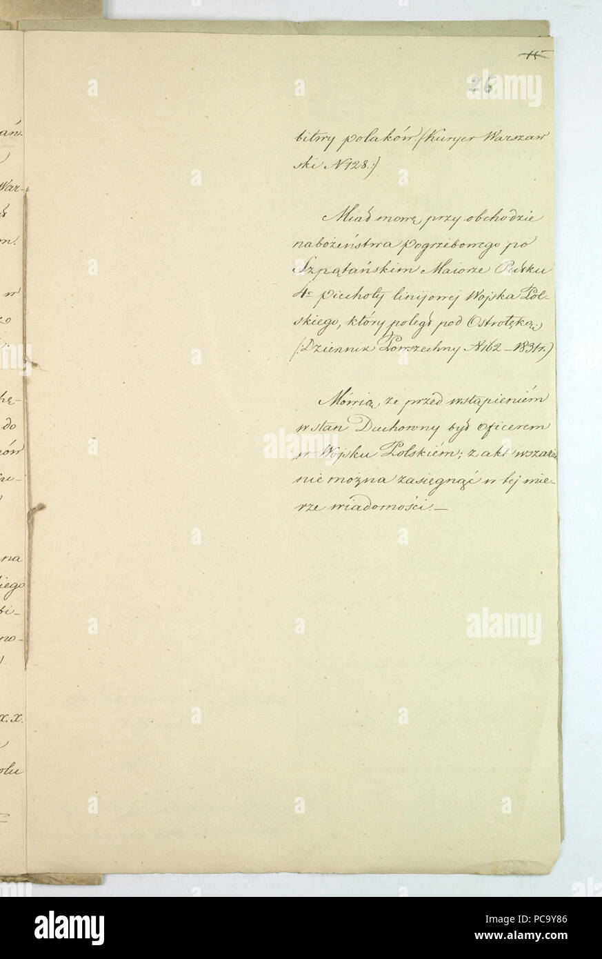 Zapiski AGAD sporządzone w Komisji Rządowej Spraw Wewnętrznych i Duchownych dotyczące patriotycznej postawy ks. Antoniego Kotowskiego 26. Foto Stock