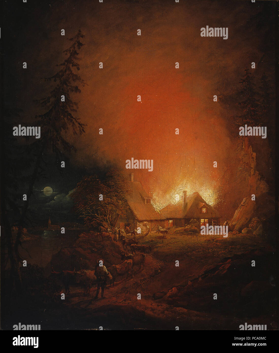 Taiteilija: Lauréus, Alexander Inventaarionro A I 3 teosnimi: Tulipalo yöllä talonpoikaistalossa haltija: a ajoitus: 1809 tekniikkateksti: öljy kankaalle pääluokka: maalaus mitat: 52 cm x 44 cm Valokuvanro 32104.395 ajoitus: 11.10.2001 valokuvaaja: Makinen, Janne valokuvatyyppi: laakadia v/k 2 sisältökuvaus: maisema, maalaistalot, tulipalo, yö, maalaismaisema Digikuvanro E0133700 skannaus 2015-05-18 skannaaja: Nasretdin, Ainur digiluokitus: skannattu kuva digitointitekniikka: FlextightX5 / PSCS6 35 Alexander Lauréus - Tulipalo yöllä talonpoikaistalossa (1809) Foto Stock