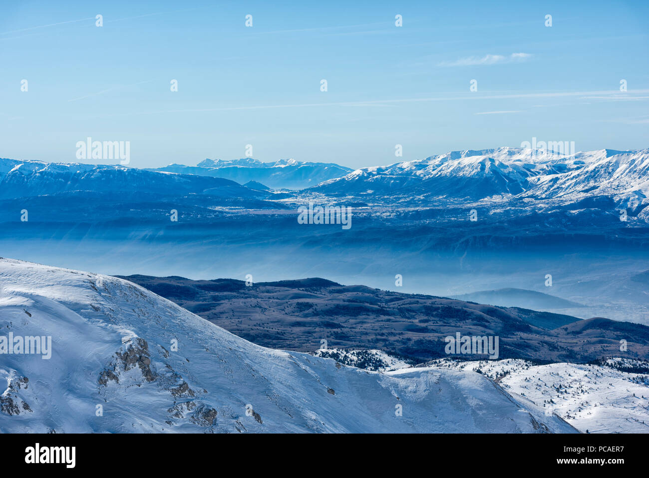 Maiella montagna in inverno, del Gran Sasso e Monti della Laga, Abruzzo, Appennini, Italia, Europa Foto Stock