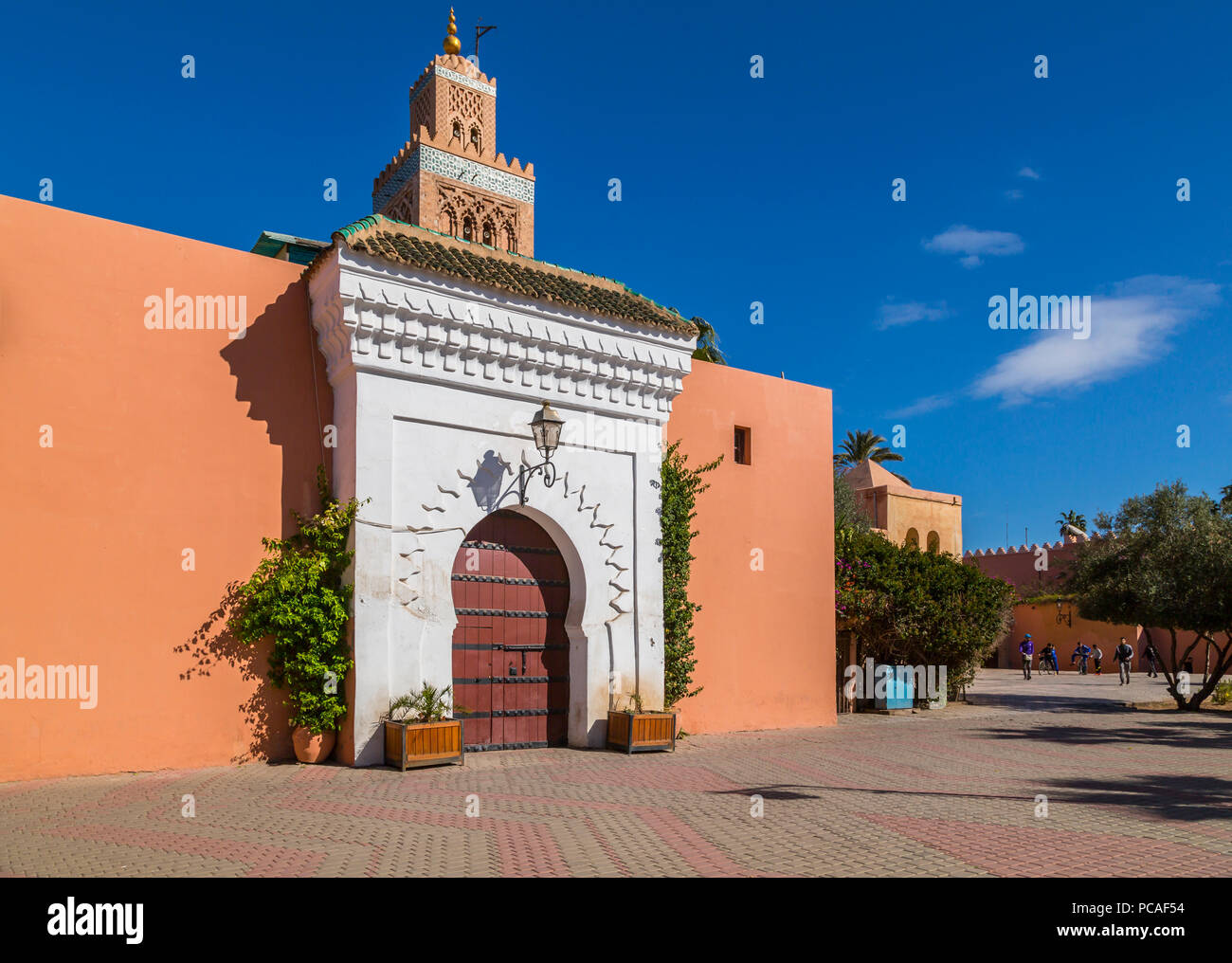 Vista del minareto della moschea di Koutoubia, Sito Patrimonio Mondiale dell'UNESCO, Marrakech, Marocco, Africa Settentrionale, Africa Foto Stock