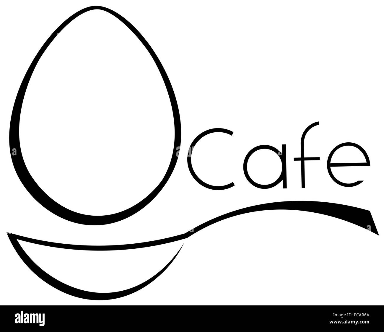 I contorni del cucchiaio, uova iscrizione cafe logo minimalista Illustrazione Vettoriale