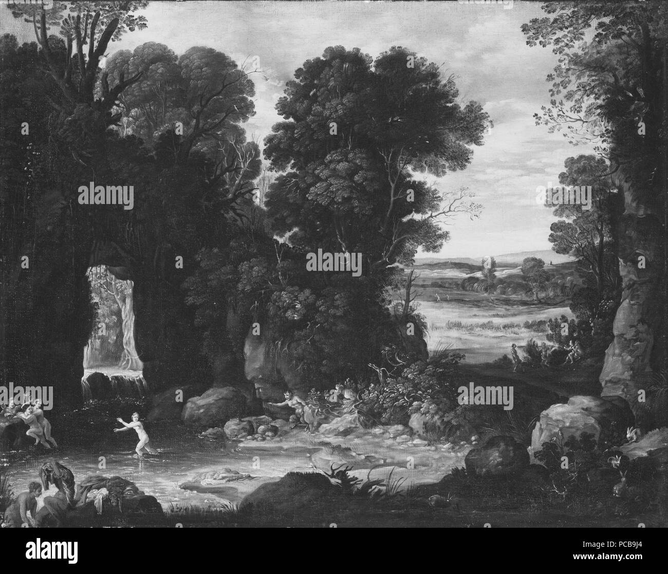 95 paesaggio boscoso con satiri inseguendo le ninfe - Nationalmuseum - 18391 Foto Stock