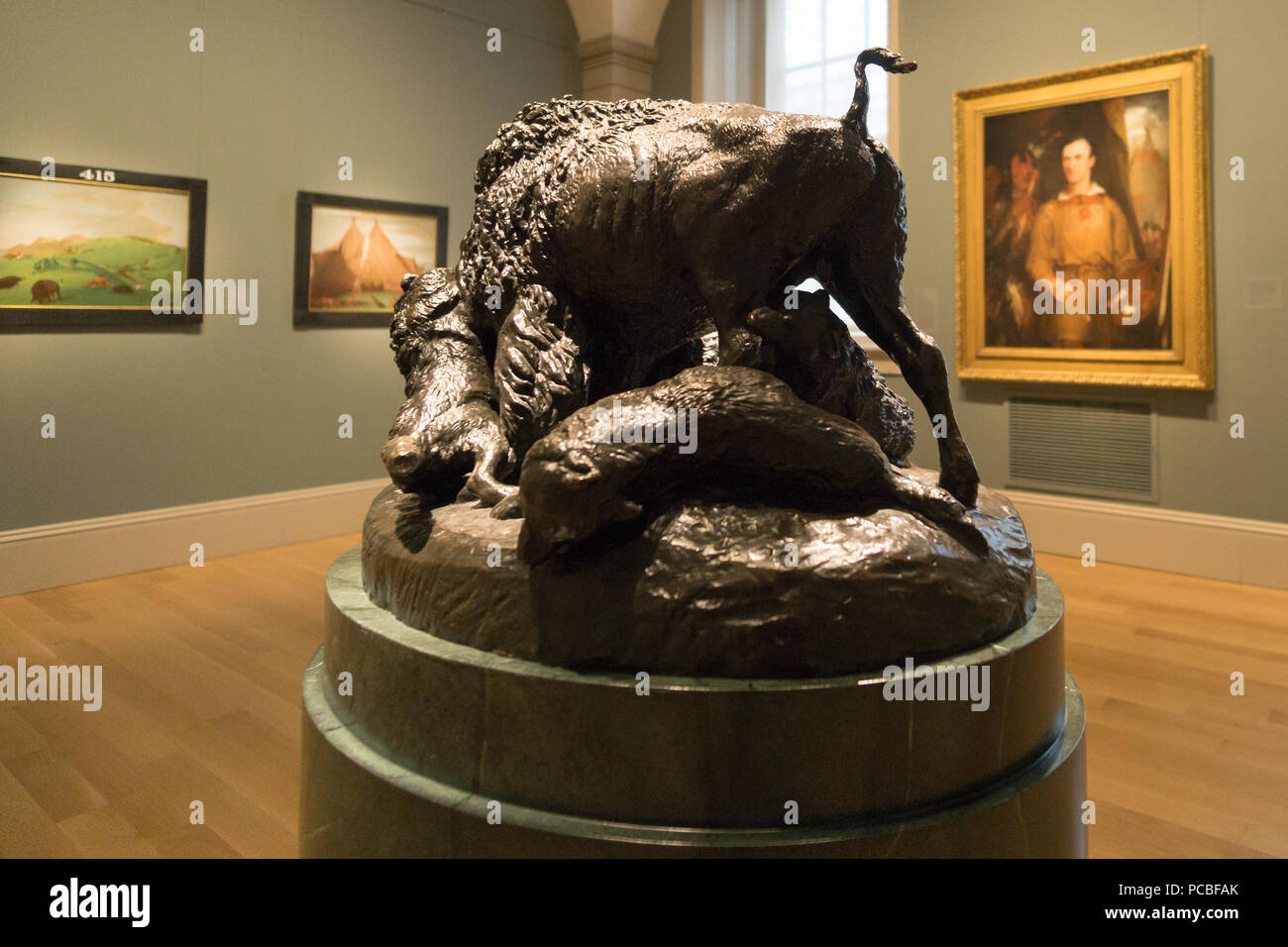 82 Smithsonian-Kemeys-Buffalo e lupi-2082 Foto Stock