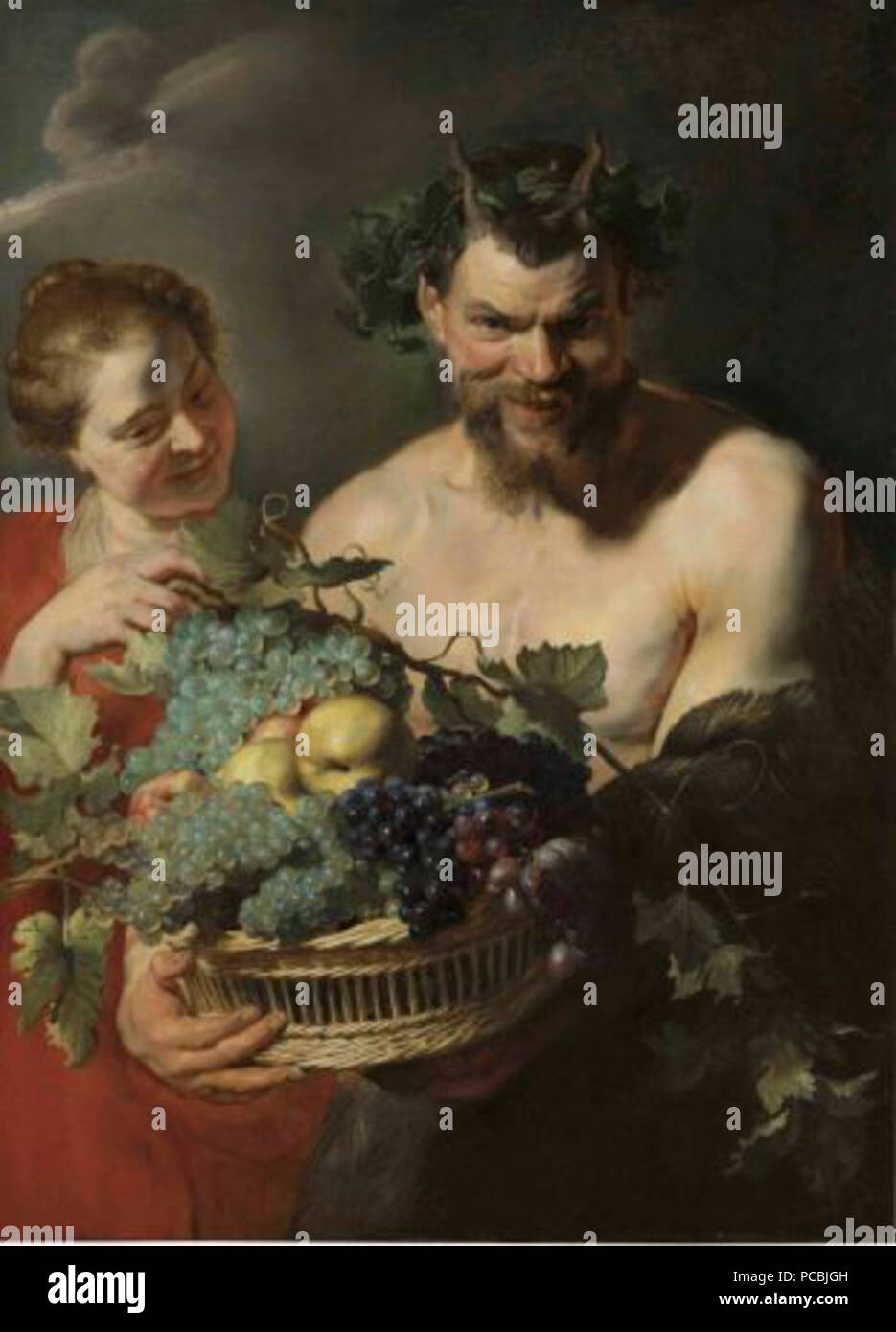 21 Un Satiro tenendo un cesto di uva e mele cotogne con una ninfa Foto Stock