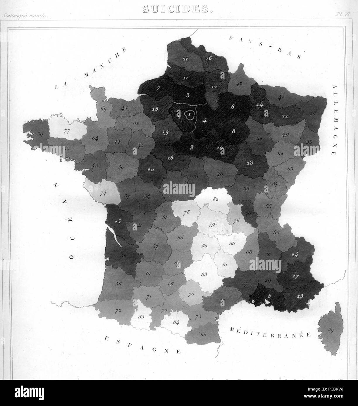 7 Carte de France des suicidi Foto Stock