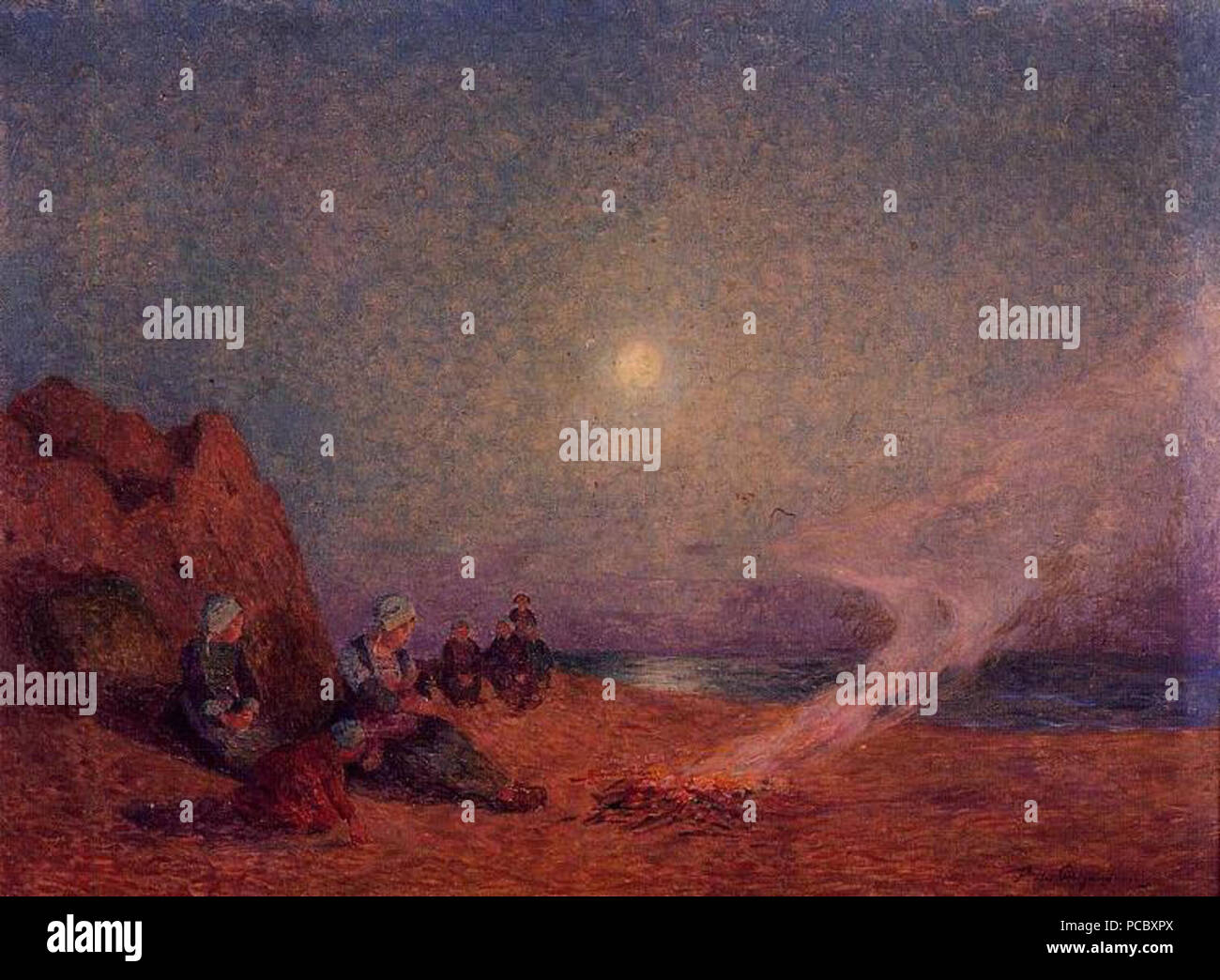 50 Puigaudeau, Ferdinando du - Le Pouldu, donna sulla spiaggia accanto a un incendio Foto Stock