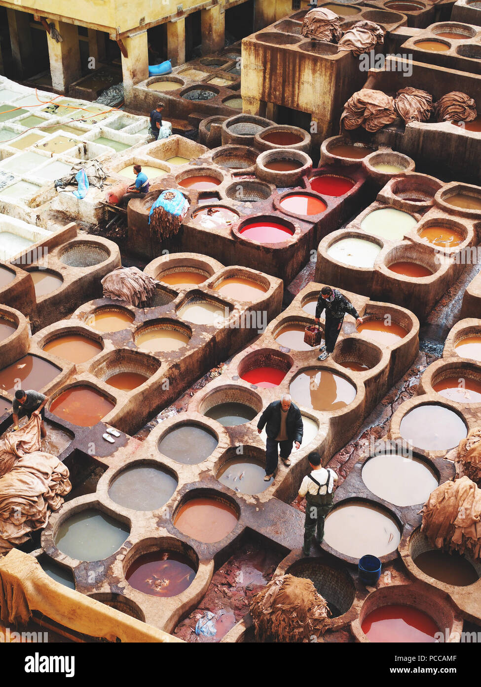 La conceria di Fez, Marocco Foto Stock