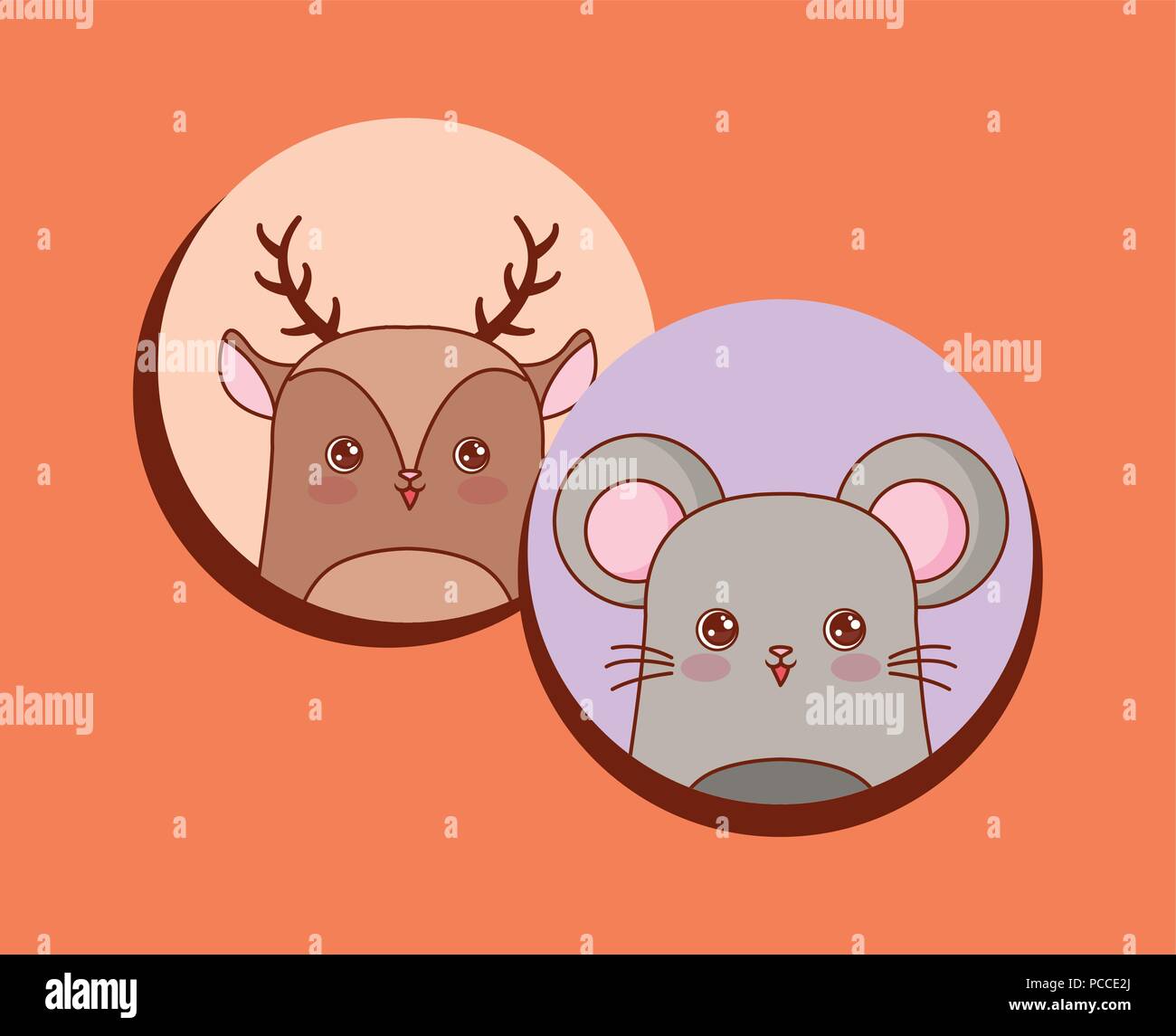 Kawaii animali su sfondo arancione, design colorato. illustrazione vettoriale Illustrazione Vettoriale