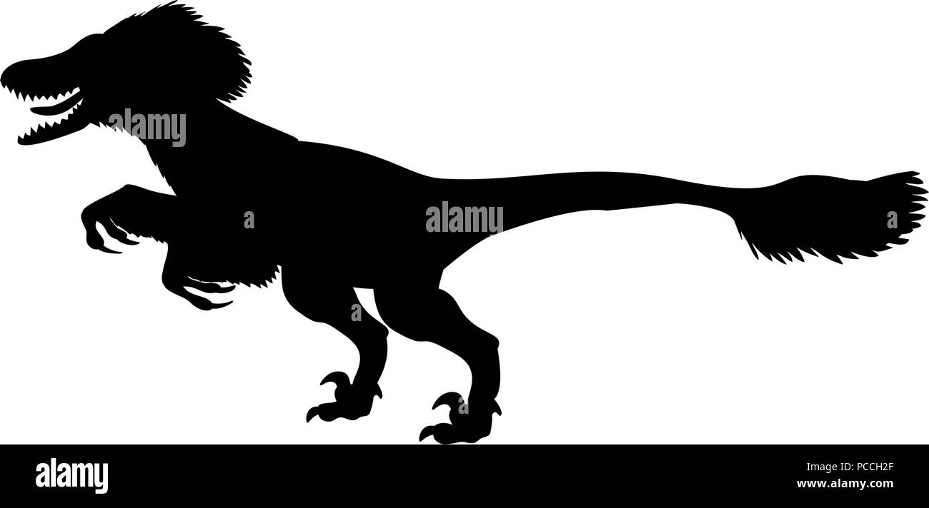 Silhouette Deinonychus dinosauro jurassic animale preistorico Illustrazione Vettoriale