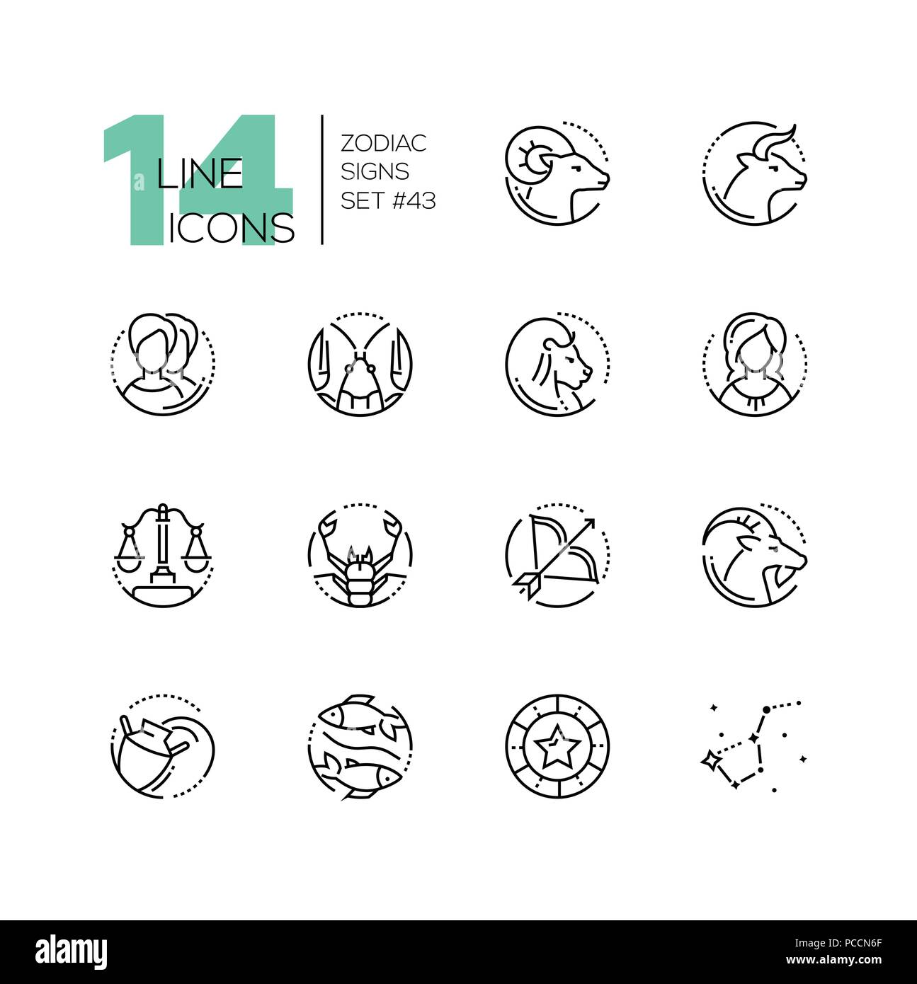 Segni zodiacali - Impostazione della linea design icone di stile Illustrazione Vettoriale Segni zodiacali - Impostazione della linea design icone di stile Illustrazione Vettoriale
