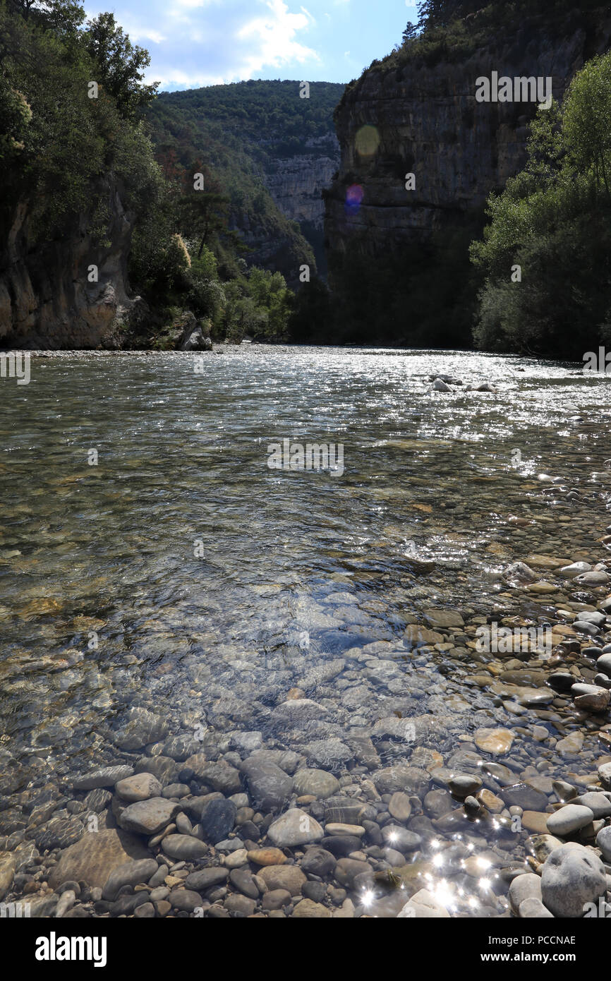 Close-up del Chiaro fiume Verdon in Francia Foto Stock