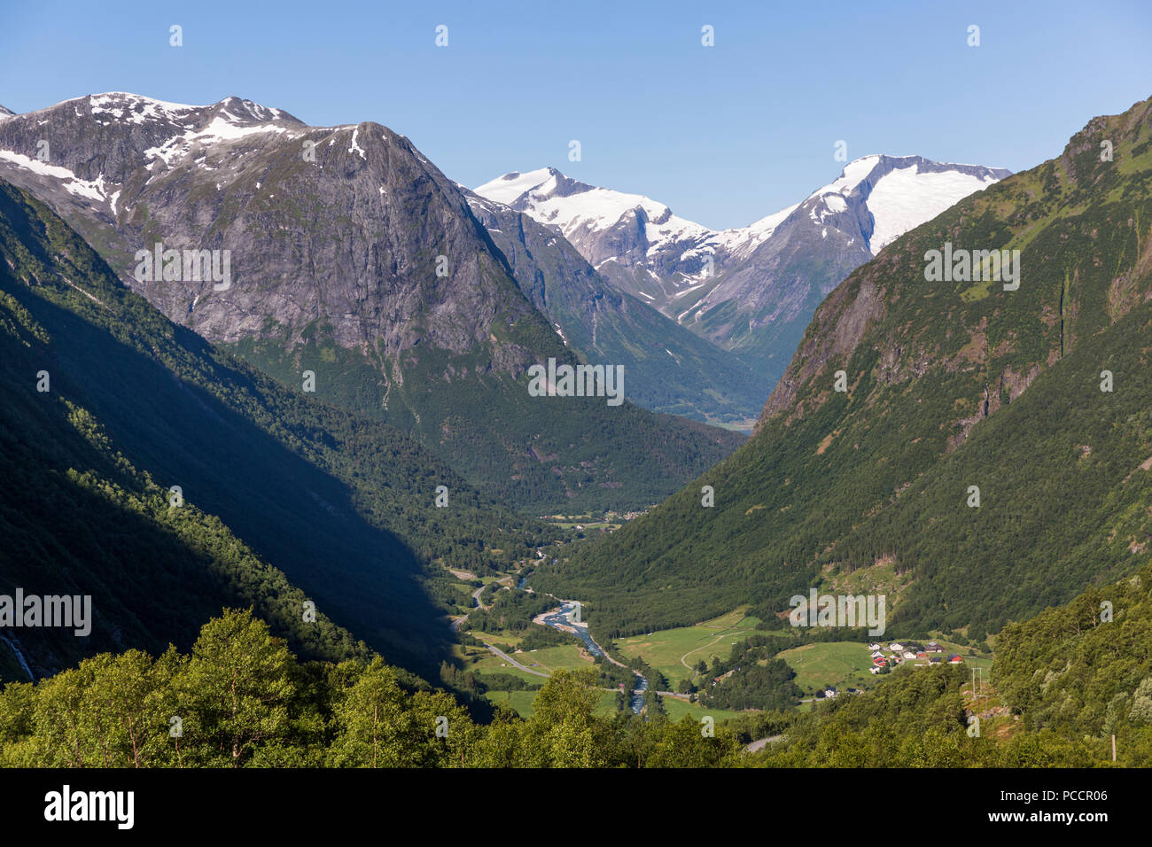 Vista aerea della valle Hjelle Foto Stock