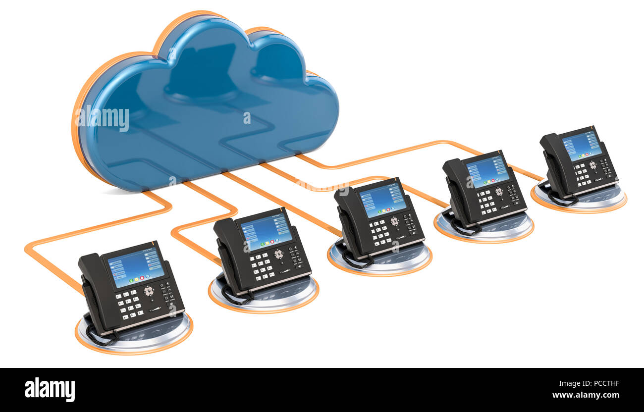 La comunicazione VoIP concetto. 3D rendering isolati su sfondo bianco Foto Stock