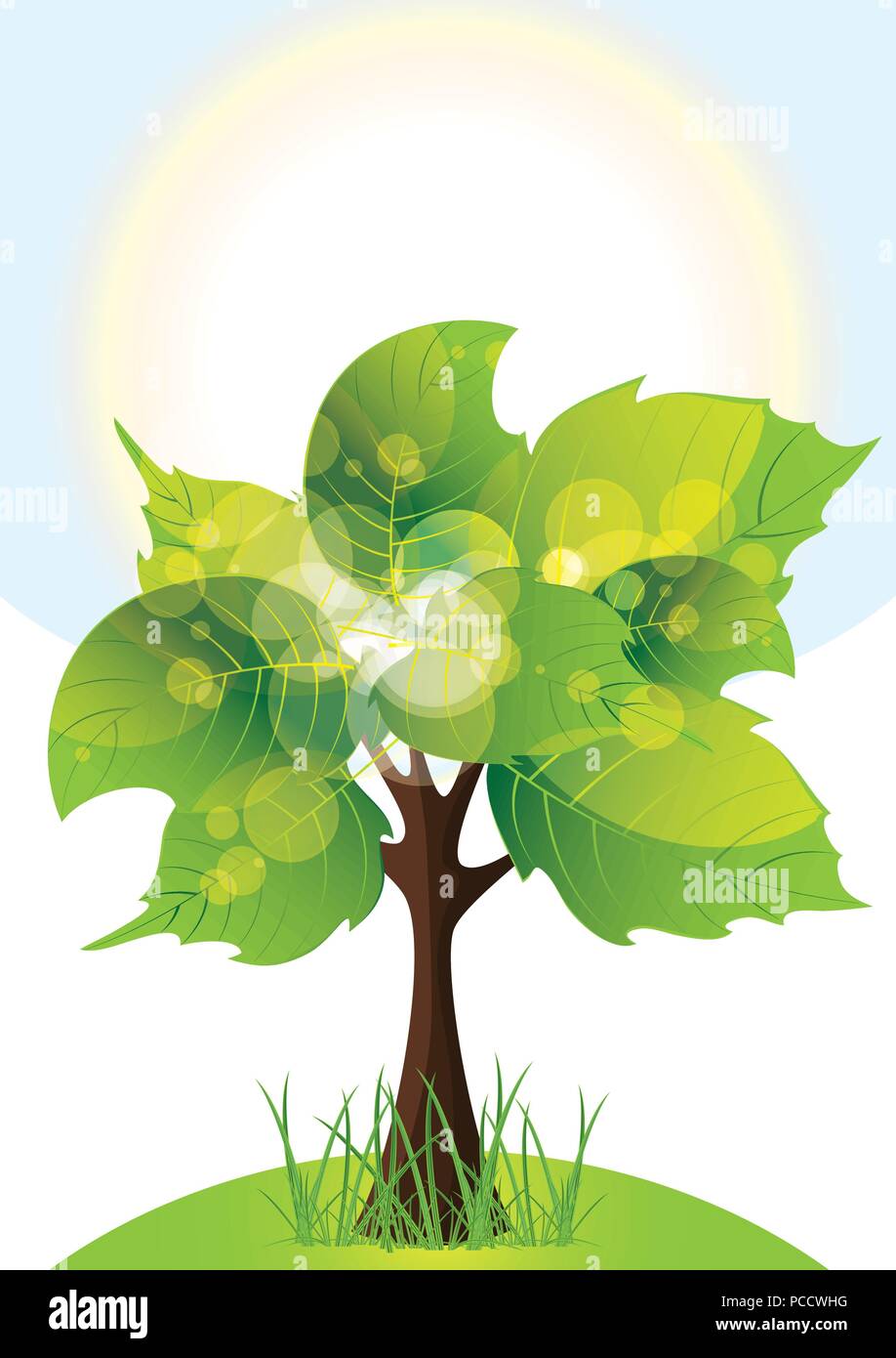 Albero con lussureggiante fogliame verde giornata soleggiata, illustrazione vettoriale Illustrazione Vettoriale