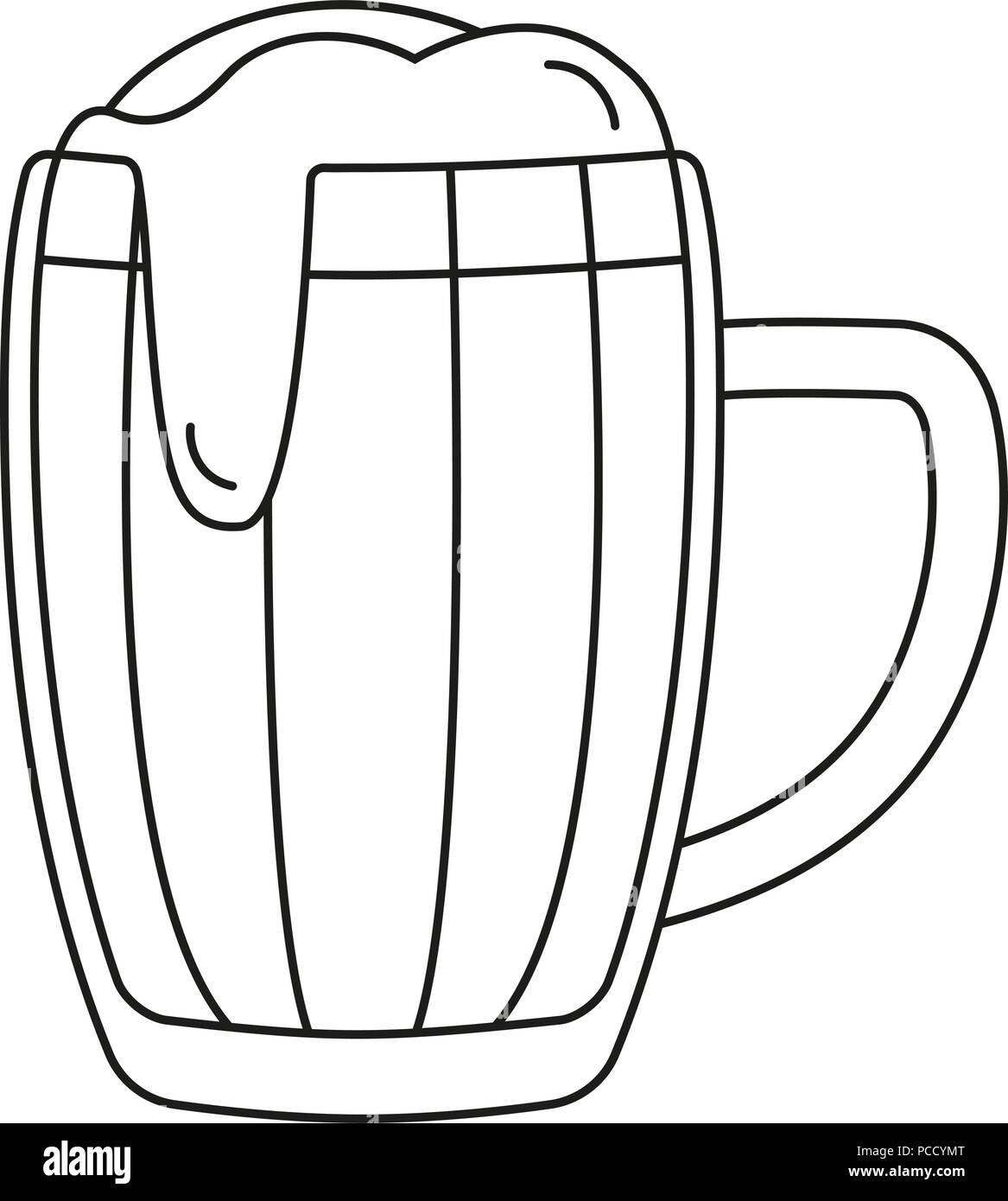 Line art in bianco e nero boccale di birra Illustrazione Vettoriale