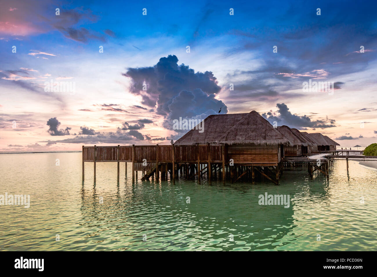 Uno splendido scenario del Conrad Maldives Rangali Island, Maldive, Oceano Indiano, Asia Foto Stock