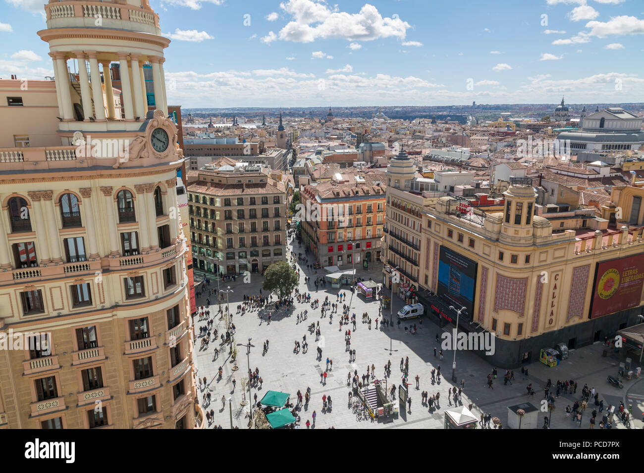 Vista di Plaza del Calao dalla posizione elevata, Madrid, Spagna, Europa Foto Stock