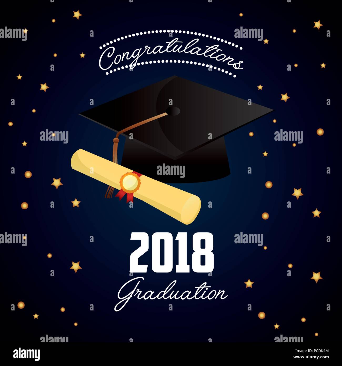 Congratulazioni graduazione hat certificate segno stelle illustrazione vettoriale Illustrazione Vettoriale