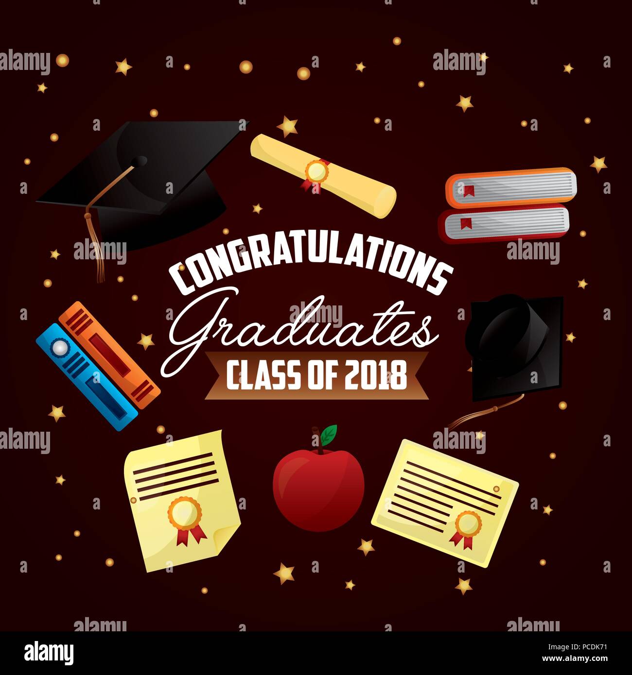 Congratulazioni laurea pergamena hat apple libri illustrazione vettoriale Illustrazione Vettoriale