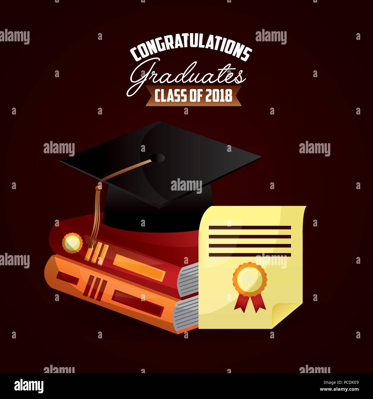 Congratulazioni graduazione hat con certificato di libri di illustrazione vettoriale Illustrazione Vettoriale