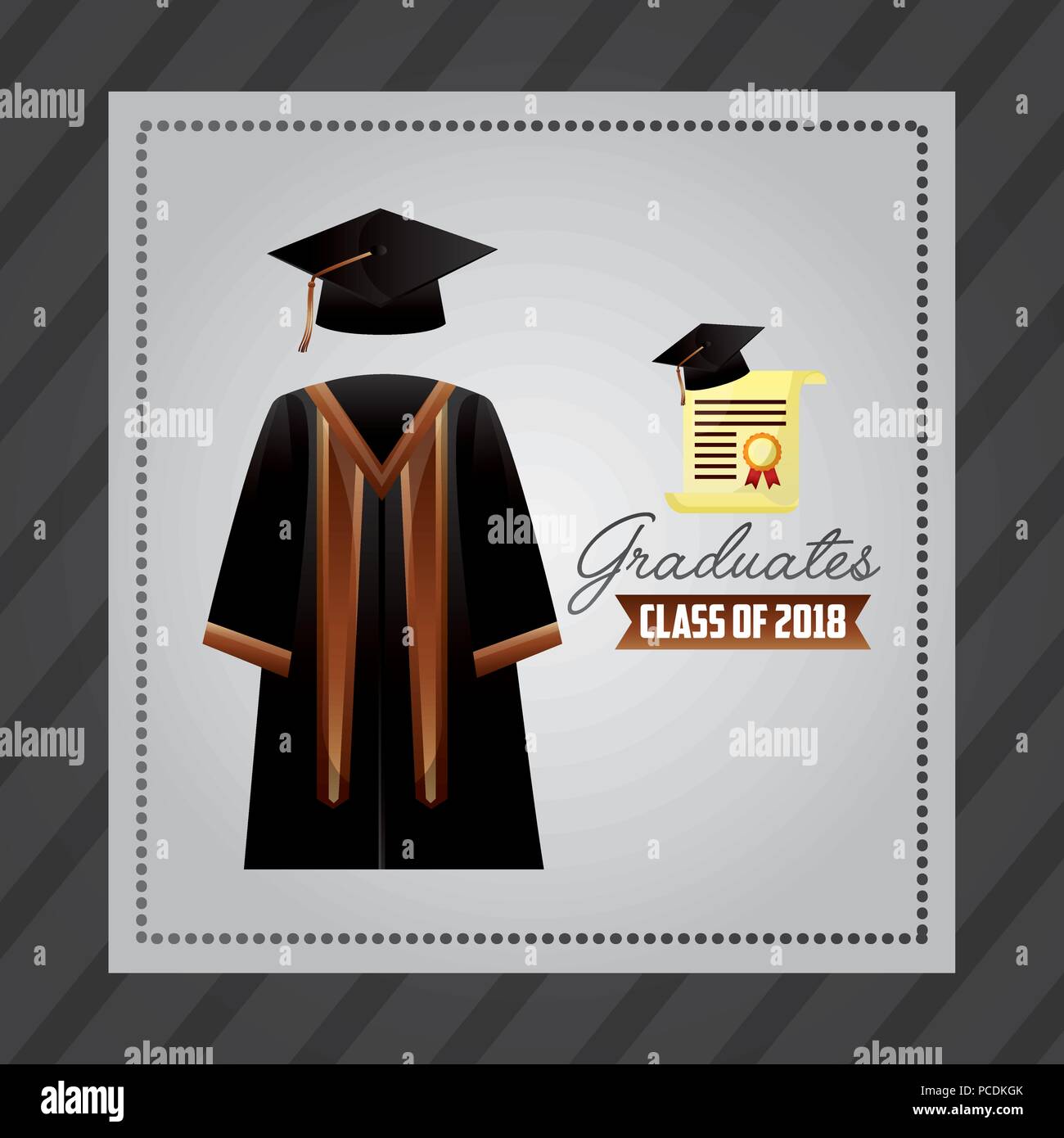 Congratulazioni graduazione sticker abito con hat certificate segno illustrazione vettoriale Illustrazione Vettoriale