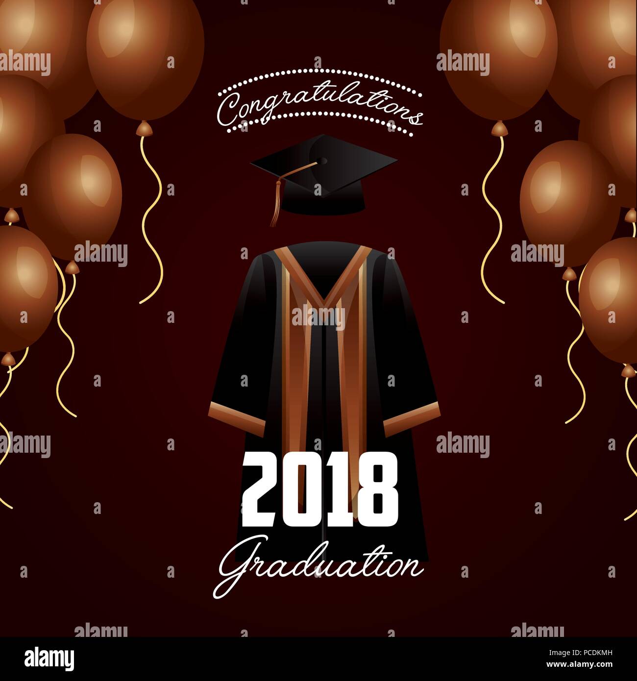 Congratulazioni Graduazione marrone palloncini celebrazione abito segno illustrazione vettoriale Illustrazione Vettoriale