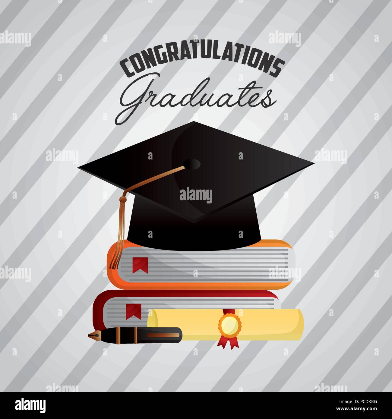 Congratulazioni graduazione hat firmare i colori libri pergamena illustrazione vettoriale Illustrazione Vettoriale