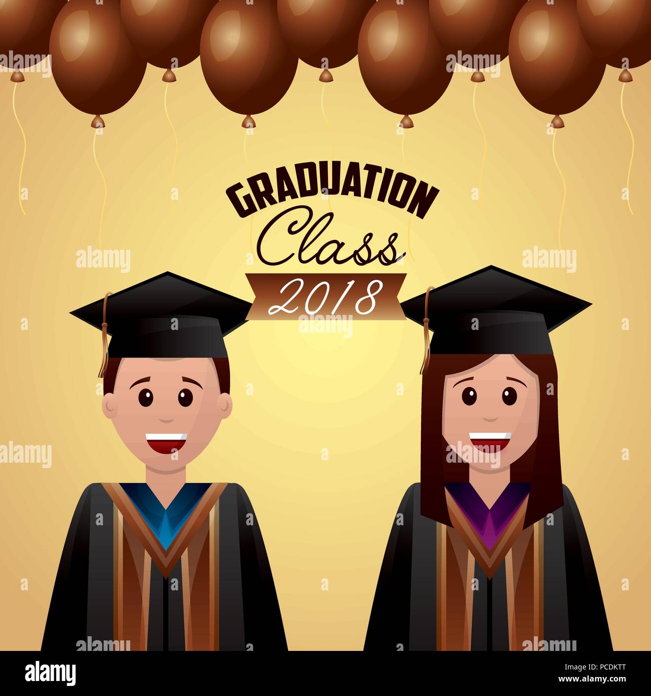 Congratulazioni Graduazione marrone decorazione palloncini celebrare gli studenti sorridente illustrazione vettoriale Illustrazione Vettoriale