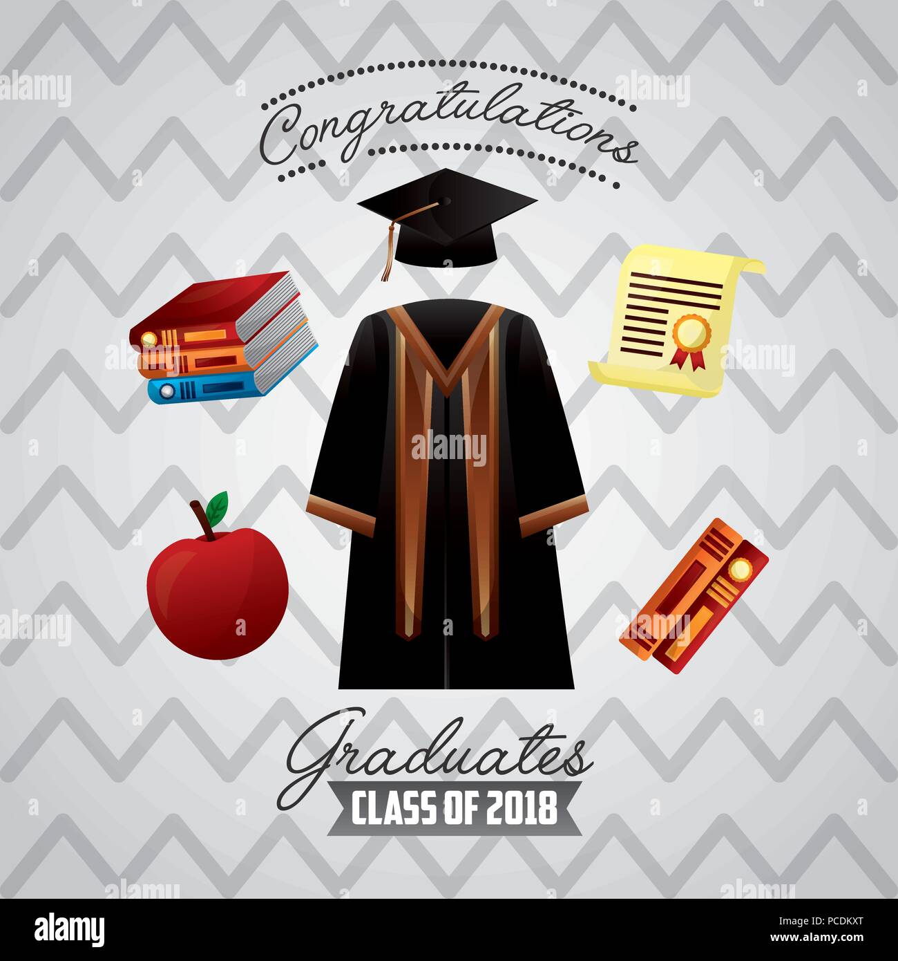 Congratulazioni abito di graduazione hat libri Apple certificato illustrazione vettoriale Illustrazione Vettoriale