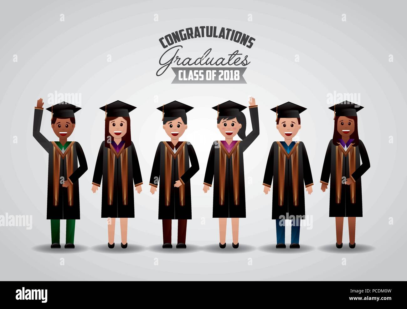 Congratulazioni laurea studenti felice saluto certificato illustrazione vettoriale Illustrazione Vettoriale