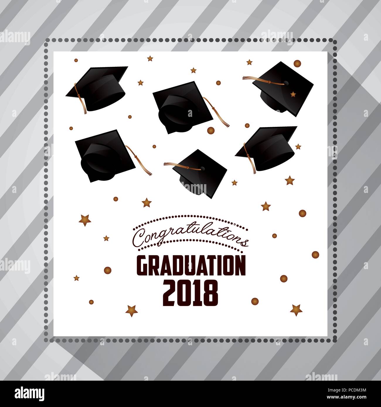 Congratulazioni etichetta di graduazione stelle cappelli segno celebrazione illustrazione vettoriale Illustrazione Vettoriale