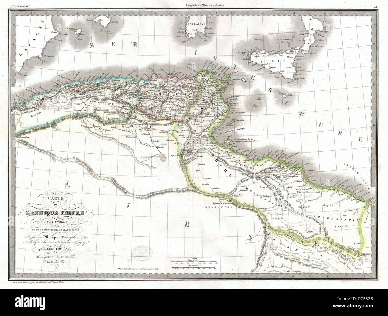 7 1829 Lapie mappa storica dell'impero di Cartagine ( moderna Tunisia ) - Geographicus - AfriqueiPropre-lapie-1829 Foto Stock