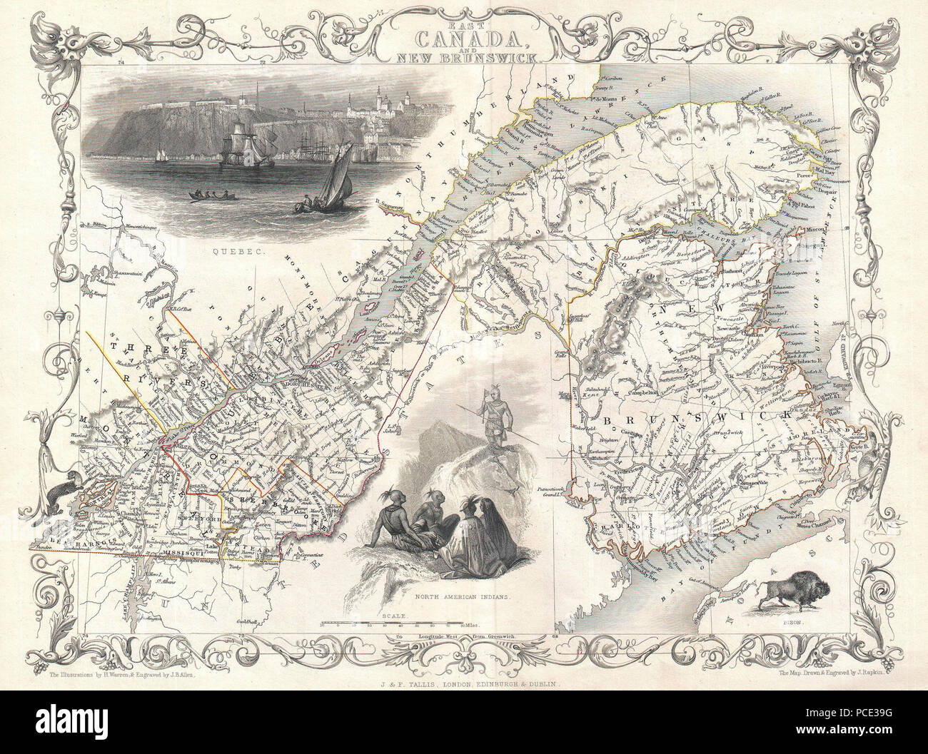 8 1850 Tallis mappa dell est del Canada o del Quebec e del New Brunswick - Geographicus - EastCanada-tallis-1850 Foto Stock