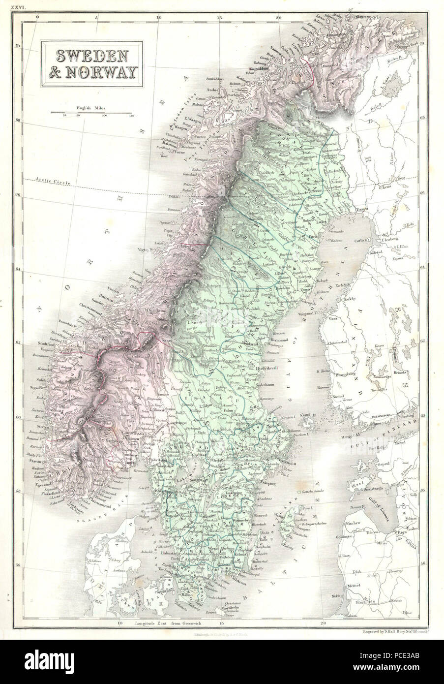 8 1851 Nero Mappa della Norvegia e della Svezia (Scandinavia) - Geographicus - NorwaySweden-nero-51 Foto Stock
