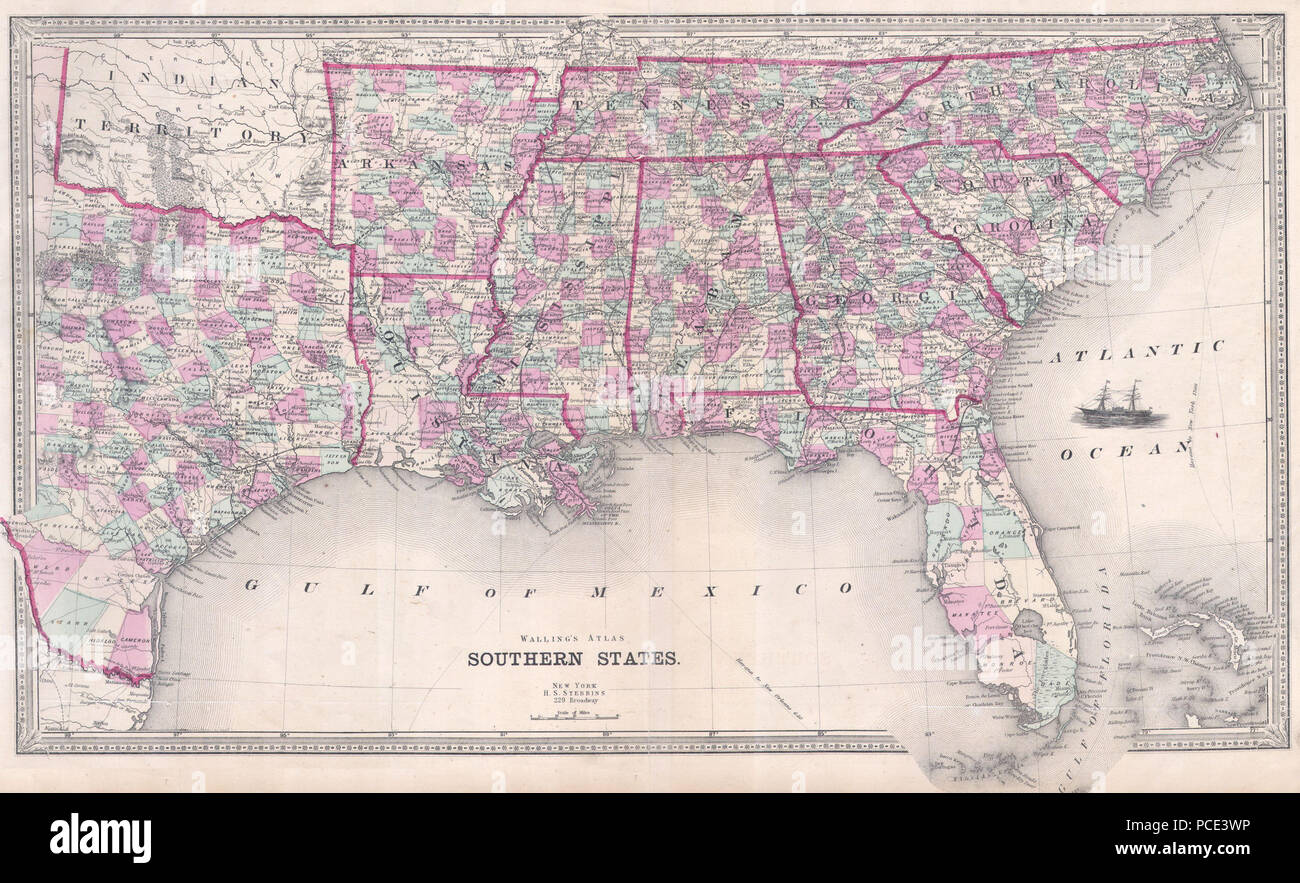 9 1868 muratura Mappa del Texas, Florida e gli Stati meridionali - Geographicus - SouthernStates-muratura-1868 Foto Stock