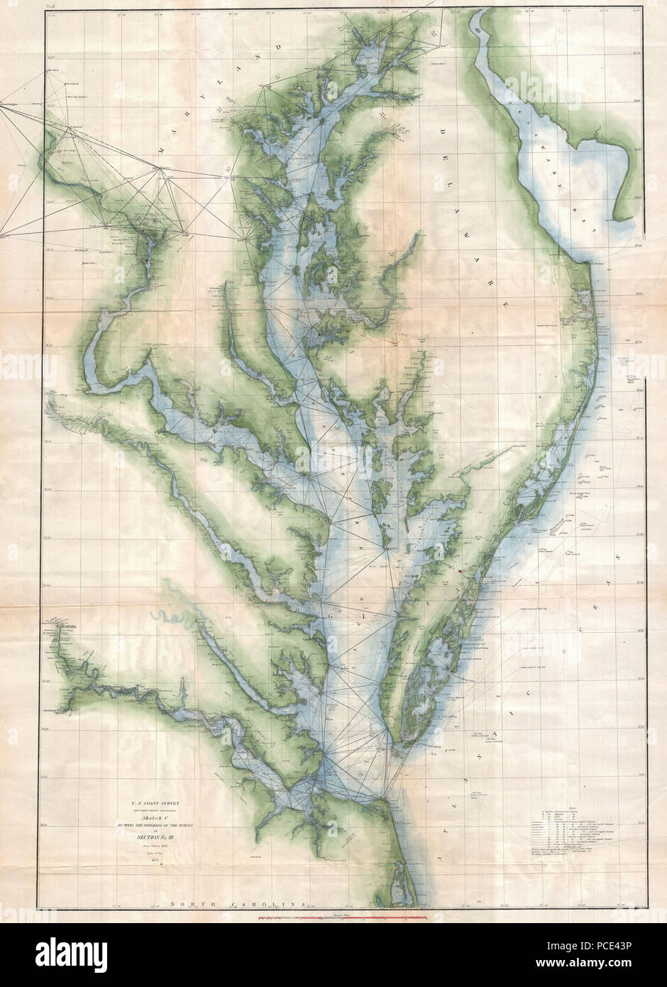 10 1873 U.S. Costa studio grafico o una mappa della baia di Chesapeake e Delaware Bay - Geographicus - ChesapeakeBay-uscs-1873 Foto Stock