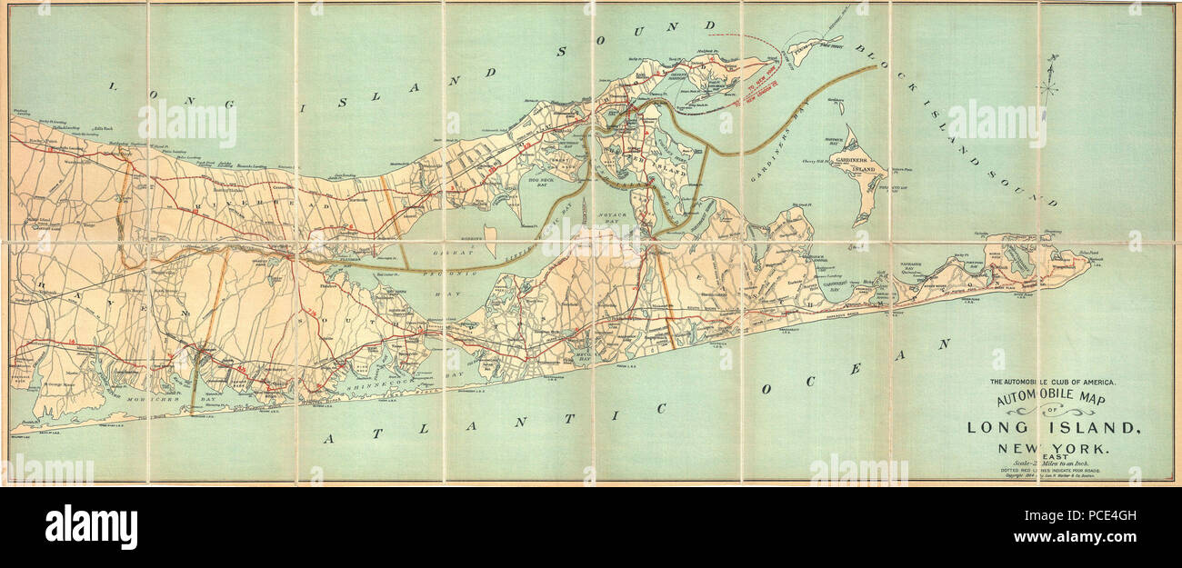 12 1905 Automobile Club Mappa della contea di Suffolk, Long Island - Geographicus - LongIslandEast-automobile club-1905 Foto Stock