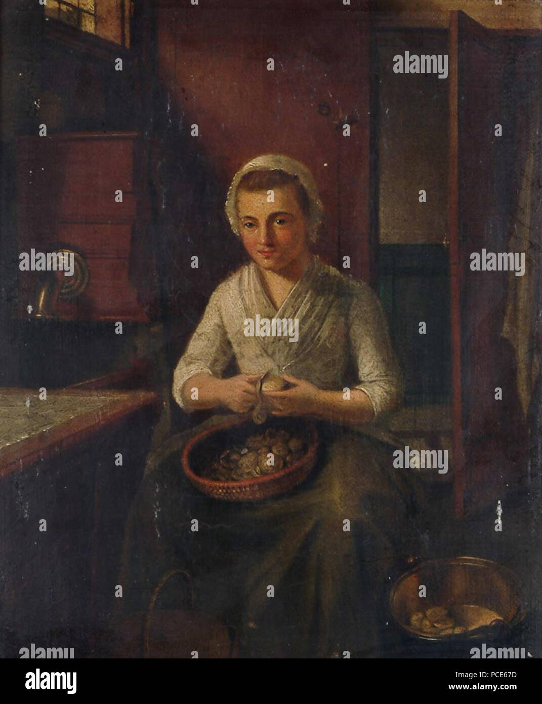 20 Una cameriera la pelatura di patate inglese 19c Foto Stock