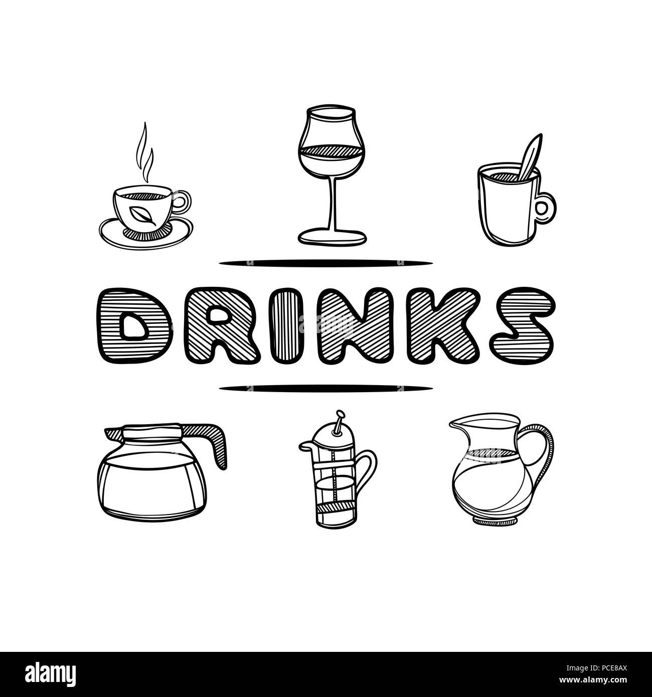 Disegnato a mano per menu cafe. Schizzo concetto illustrazione. Grafico lineare. Cibo flyer. Illustrazione Vettoriale