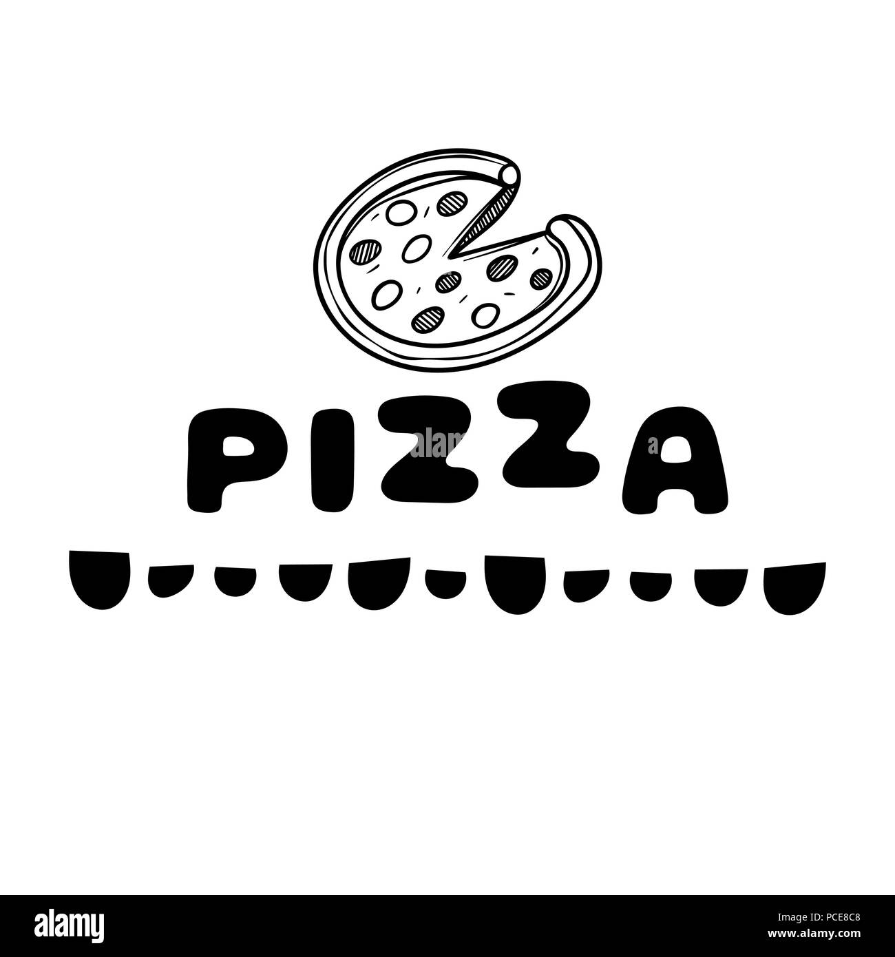 Coperchio per pizza per cafe. Schizzo concetto illustrazione. Grafico lineare. Cibo flyer. Illustrazione Vettoriale