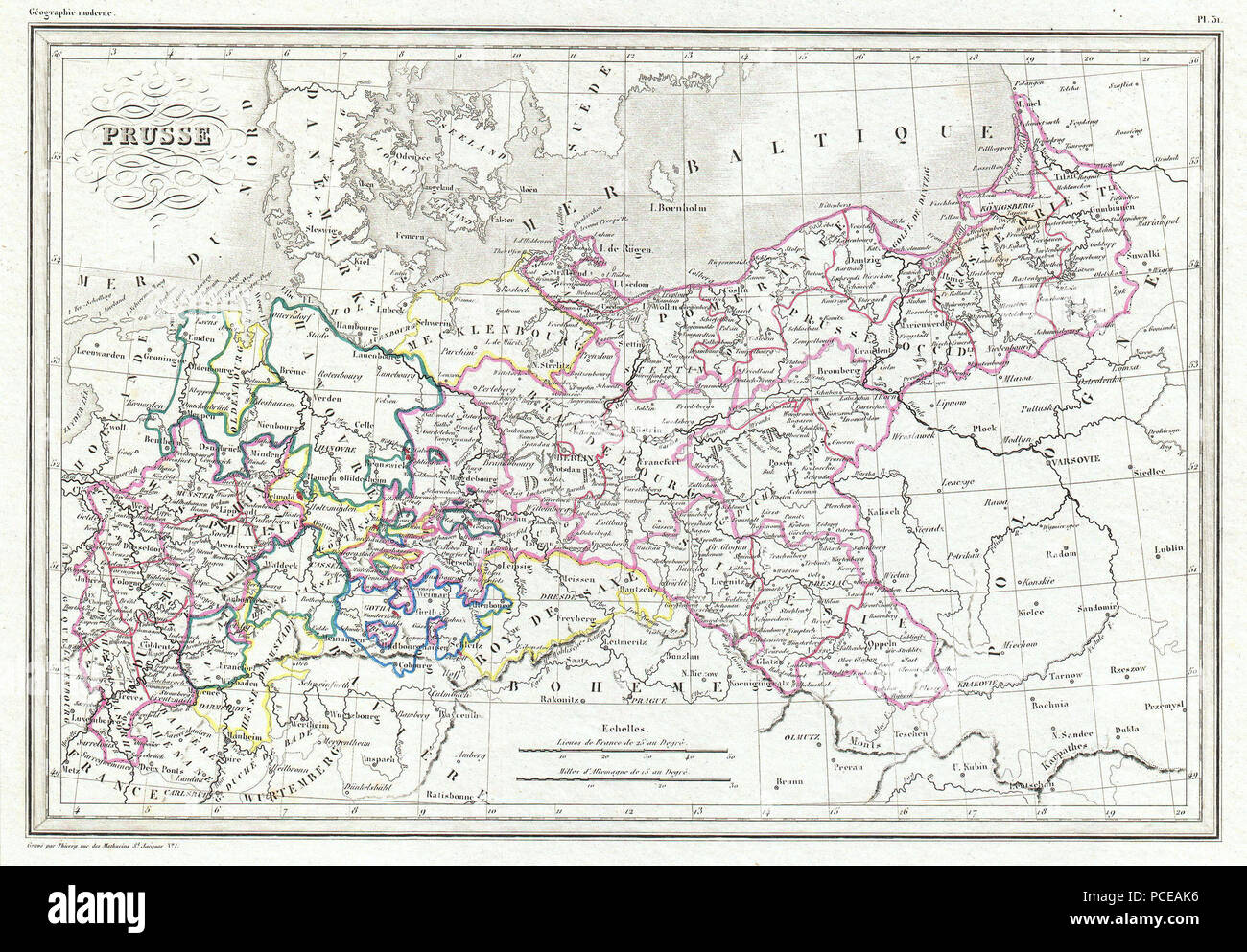 7 1843 Malte-Brun Mappa di Prussia, Germania - Geographicus - la Prussia-malteburn-1843 Foto Stock