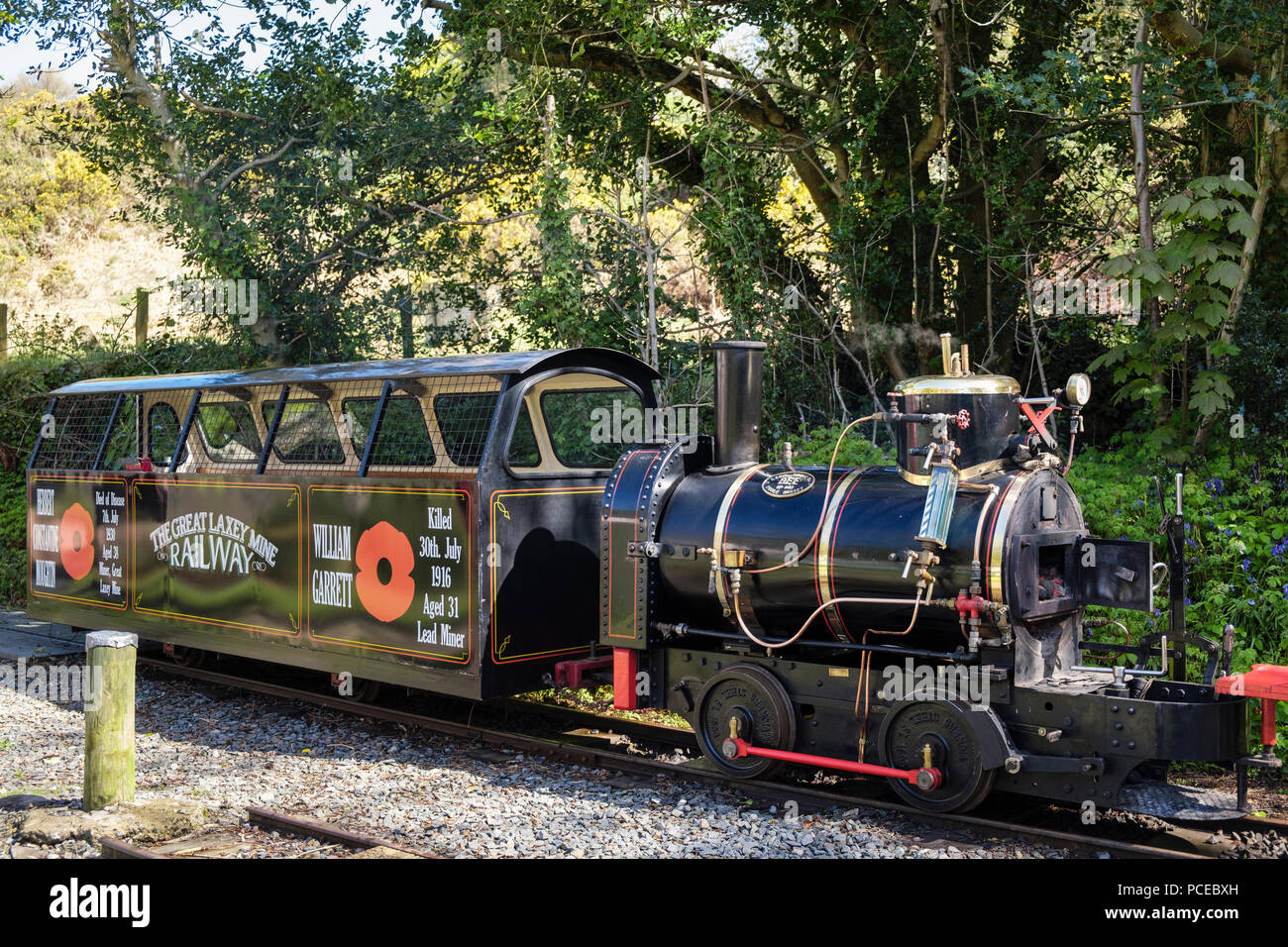 Grande miniera Laxey Steam Railway treno motore attrazione turistica. Laxey, Isola di Man e Isole britanniche Foto Stock