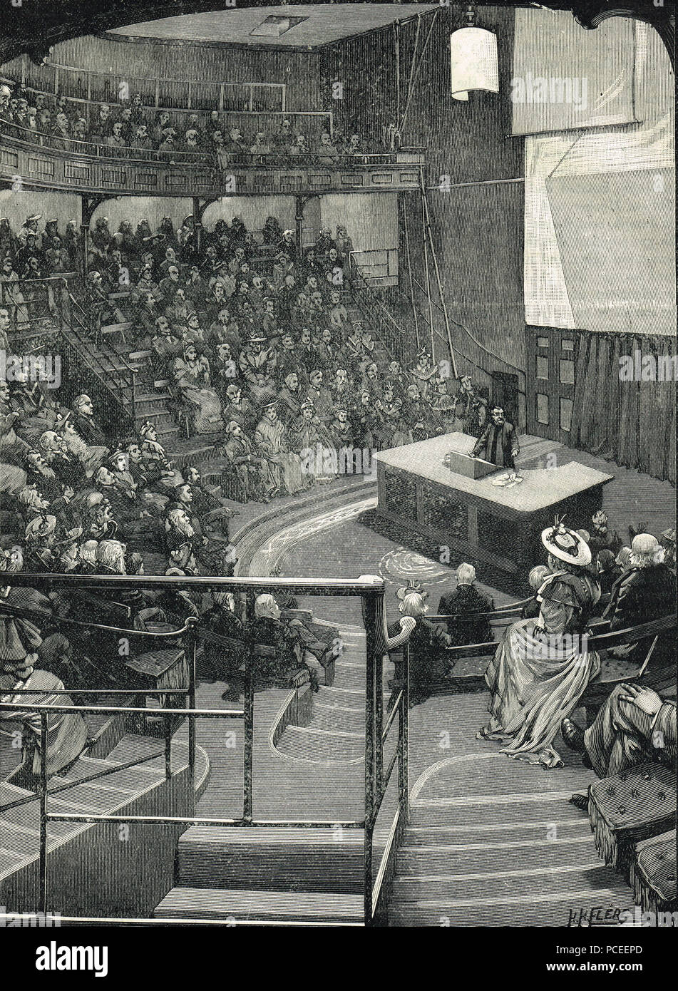 Sala Conferenze della Royal Institution di Gran Bretagna nel XIX secolo Foto Stock